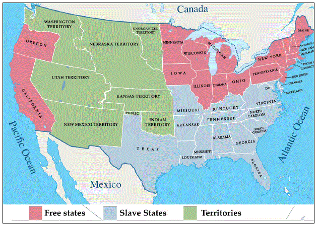 Salve and non-slave areas of US in 1861