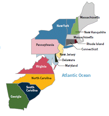 The 13 original colonies