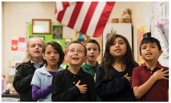 Pledging allegiance to the flag of the US