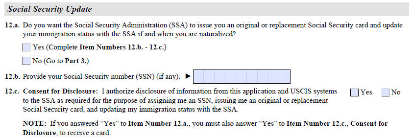 Part 2, Items 12a-12c Social Security