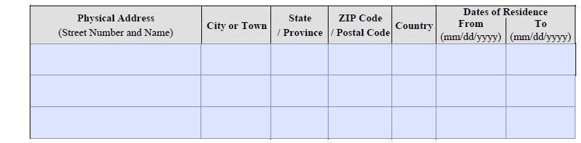 Part 4, Item 1 previous addresses