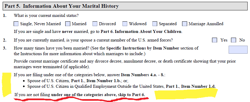 Part 5, Items 1-3 marital status