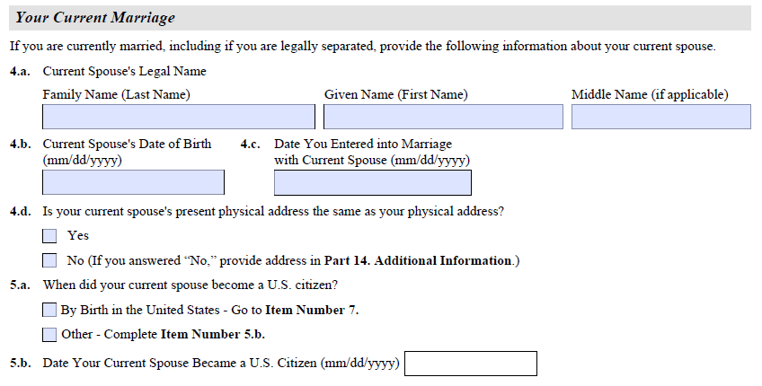 Part 5, Items 4a-5b spouse information