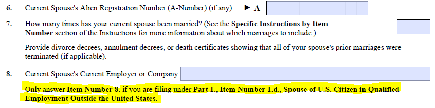 Part 5, Items 6-8 spouse marriage and employment