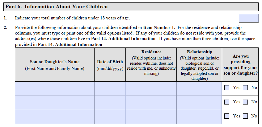 Part 6, Items 1-2 children data